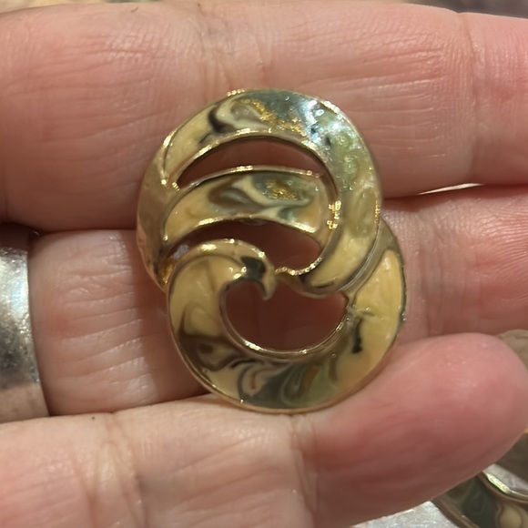 Vintage Green & Cream Cloisonné stud drop earrings - Picture 2 of 3